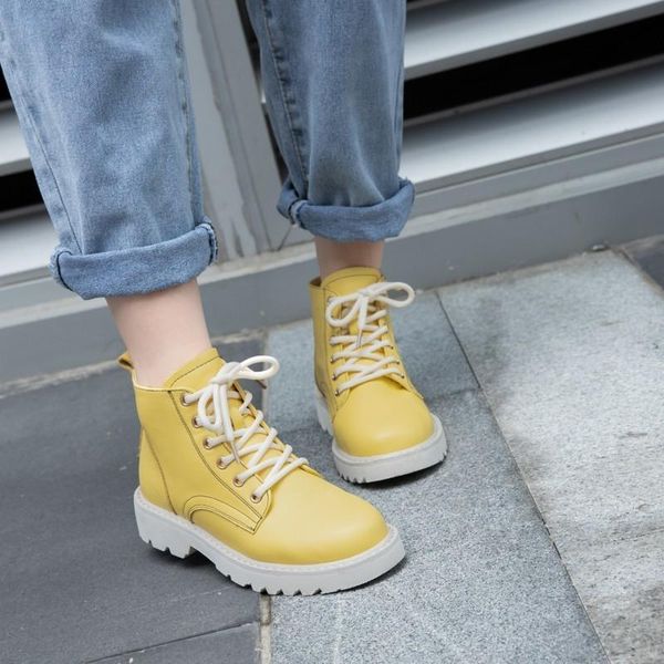 

new 2020 british style women boots fashion autumn winter boots leather lace up ankle female plus size casual shoes woman, Black