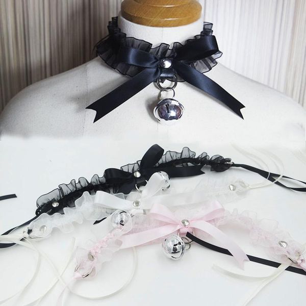 

мода kawaii лолита кружево цветочных jingle bell choker разработанного воротник ожерелье ручной работа лента лук bowknot, Silver
