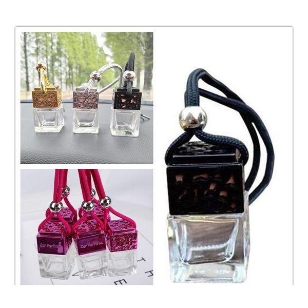 

car perfume bottle cube car hanging perfume rearview ornament air freshener for essential oils diffuser fragrance empty glass bottle