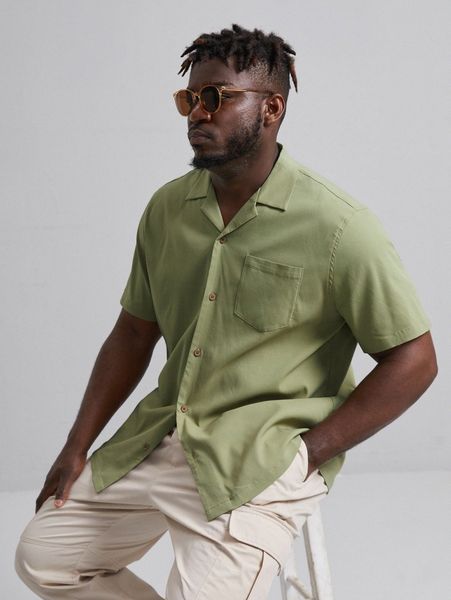 

extended sizes men solid pocket patched shirt c8ok#, White;black