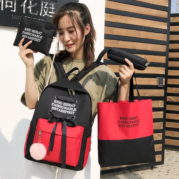 

4piece backpack school bags teenager girls canvas children student schoolbags casual lapbackpack new school backpack female lj200918
