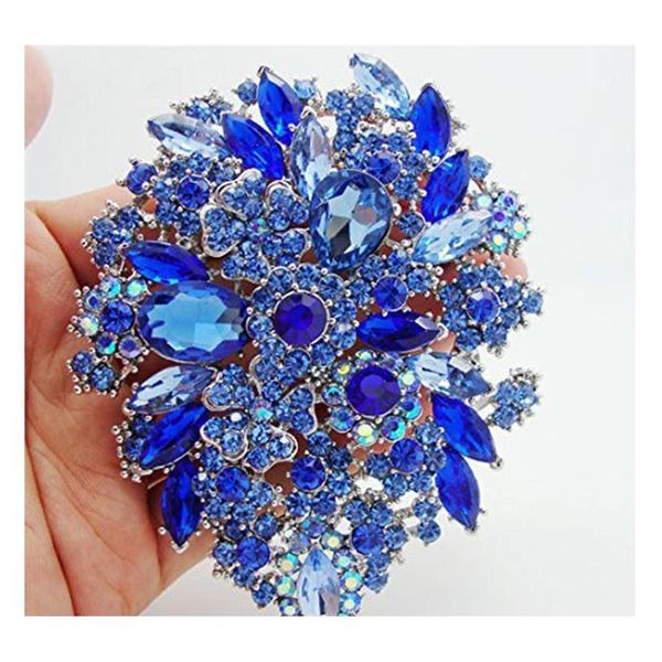 

new bridal brooches pin large colorful rhinestone crystal flower big brooch bouquet wedding jewelry wmtyns hat7890, Gray