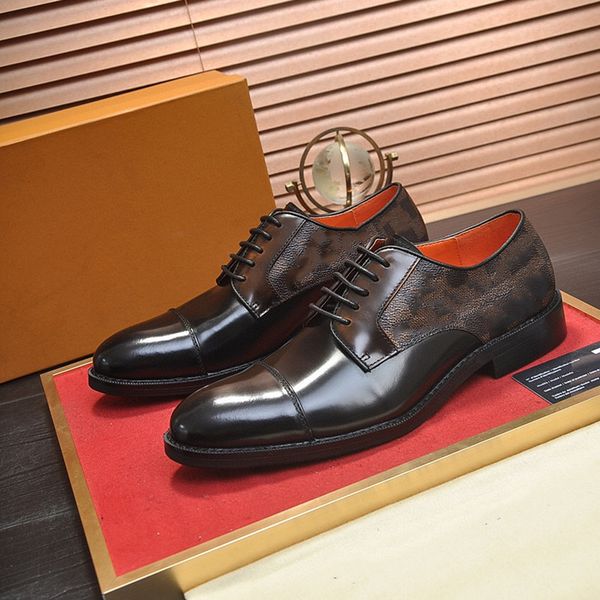 

italy luxury fashion real leather men dress shoes pointed toe bullock oxfords shoes for men lace up designer men shoes, Black