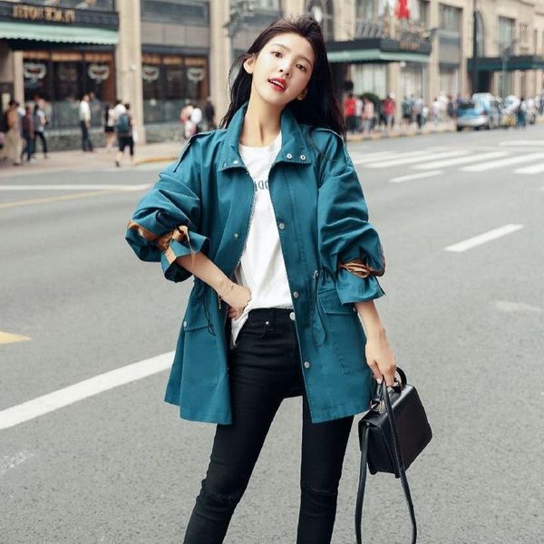 

short trench coat for women long sleeve baggy chic overcoat casual outerwear women spring autumn zipper windbreaker coat ds503761, Tan;black