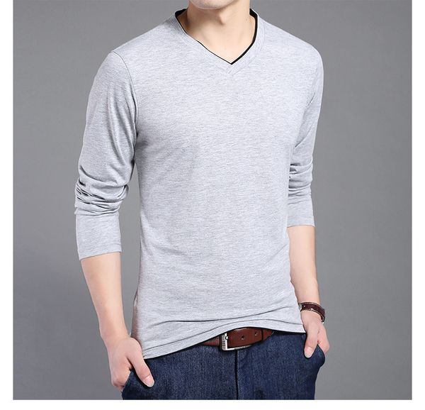 

brand men's youth cotton pure shape v-collar t-shirt for male long sleeve kg-35, White;black