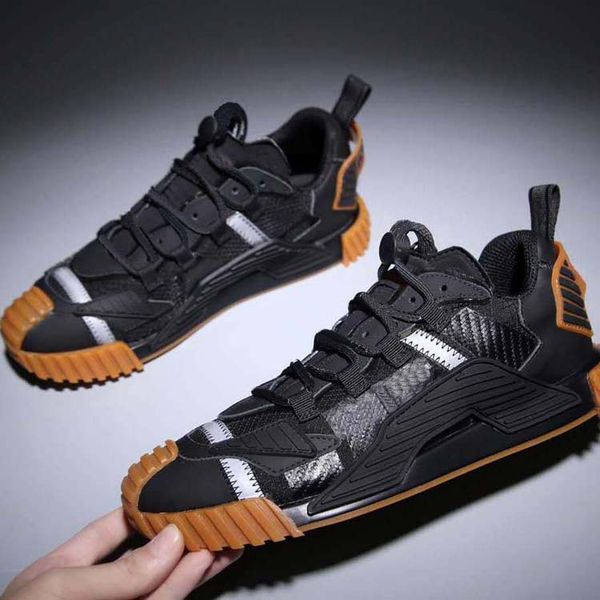 

fashion real leather handmade multicolor gradient technical sneakers men women famous shoes trainers 02, Black