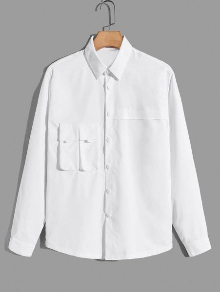 

men flap pocket button front shirt t9hv#, White;black