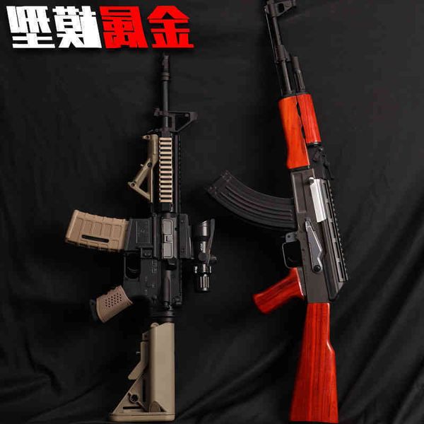 

69ak47 solid wood version electric continuous firing model soft bullet gun toy boy gift launching props m4
