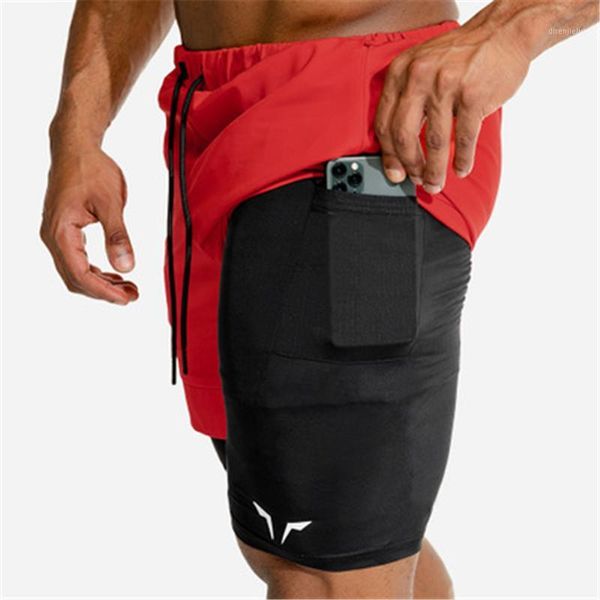 

double-layer fitness shorts male summer thin section anti-glare lining quick-drying running elastic breathable five-point pants1, Black;blue