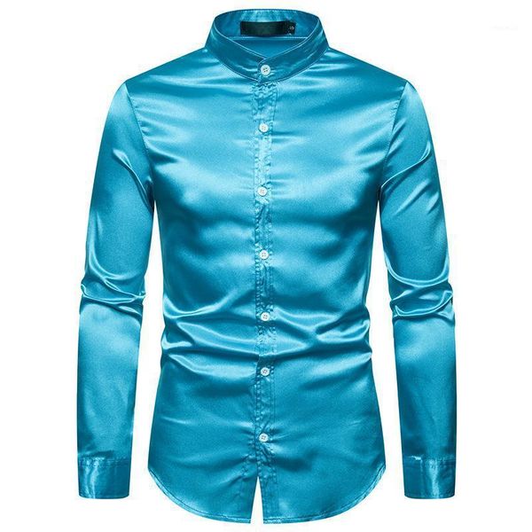 

stand collar big and tall tuxedo shirt plain color korean clothes men office shirts long sleeve single breasted dress blouse man1, White;black