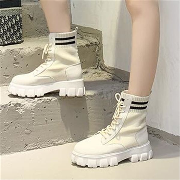 

soft 2021 new naked leather elastic fashionable socks british style autumn women's shoes short black boots bqg5
