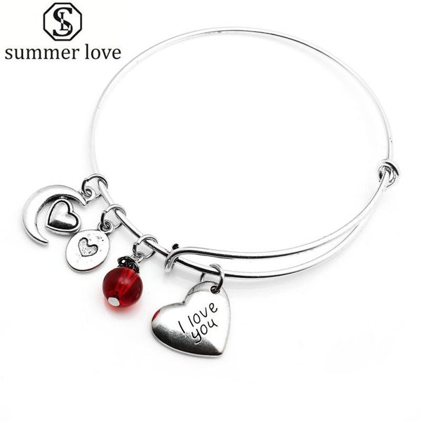 

silver plated moon heart love charms bracelets & bangles with beads jewelry expandable wire bracelets for women, Black