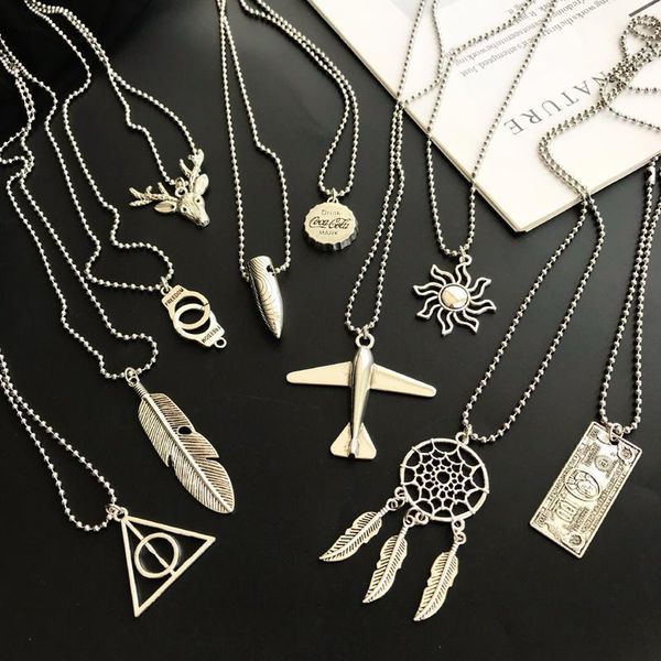 

necklaces women's ins tuku tiaodi hiphop cool wind feather net red decoration men's fashion accessories, Silver