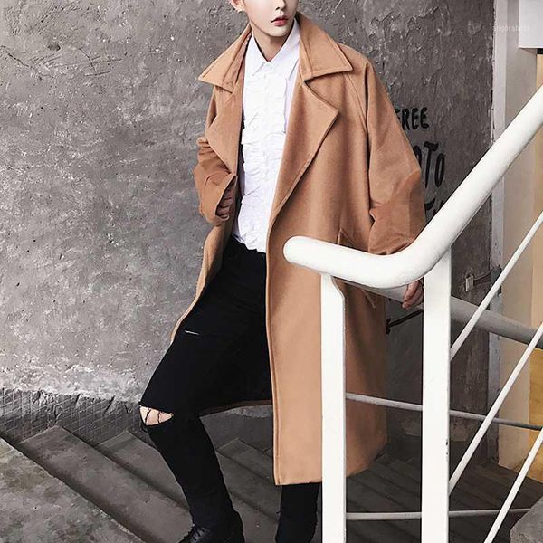 

s-l 2020 winter british woolen coat male loose han version of the youth over the knee super long thick cloth coat1, Black