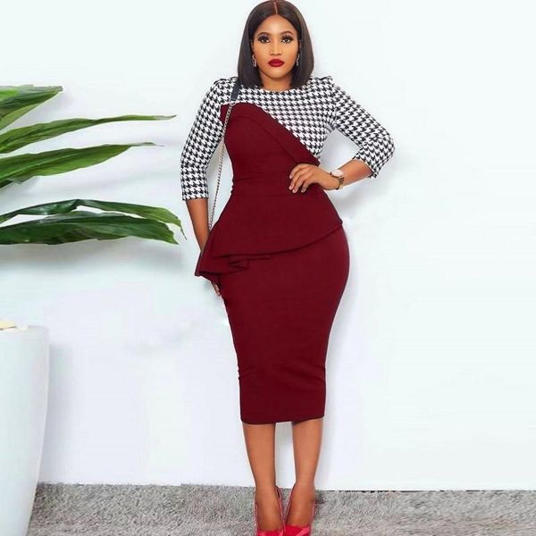 

3xl plus size women dress o neck 3/4 sleeves slim skinny elegant classy office ladies work wear bodycon female vestidos robes, Black;gray