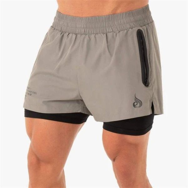 

2020 summer new 2 in 1 men running shorts quick dry compression jogging gym fitness marathon sport shorts with zipper pocket, White;black