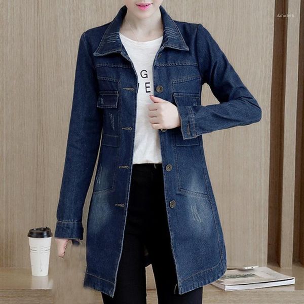 

basic long jeans coats women slim ripped denim jacket femme elegant vintage frayed jackets outwear casacos feminino#j301, Black;brown