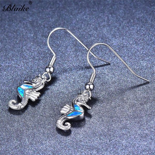 

blaike retro blue/purple/white fire crown seahorse drop earring for women silver color statement jewelry xmas gift
