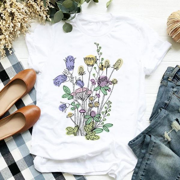 

женская леди напечатанный цветочный цветок милый harajuku kawaii печать дамы t tee tshirt женская рубашка одежда женская верхняя графическая, White