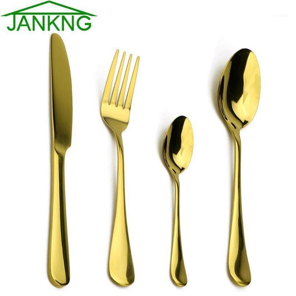 

jankng 4-pcs stainless steel cutlery set gold colored knife fork flatware set gift dinnerware sets kitchen tableware silverware1