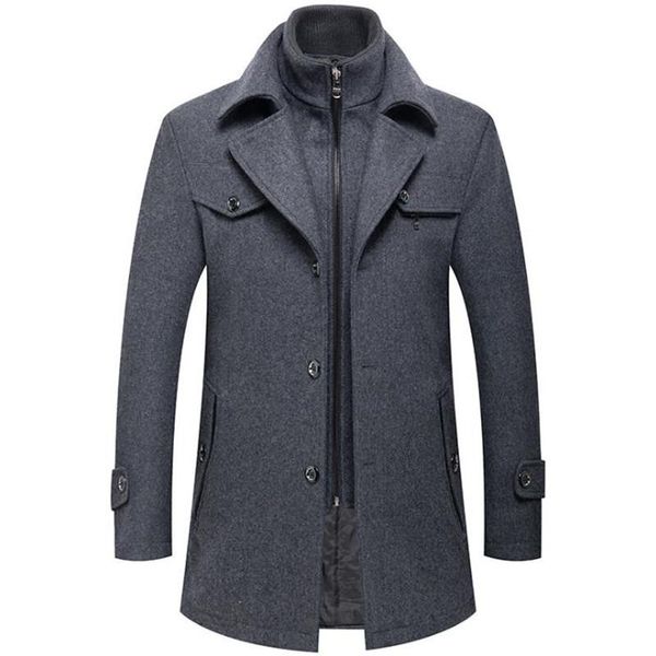 

autumn winter men's wool jacket autumn mens long windproof wool coat casual thick slim jacket male, Black