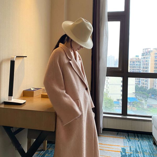

cookadaily_ sleek with diagonal button ace denim suit collar women's long woolen coat, White;black