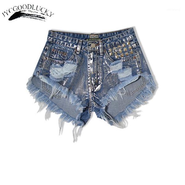 

ripped jeans women shorts rivet summer shorts jeans hollow hip worn hole for women denim woman plus1, Blue