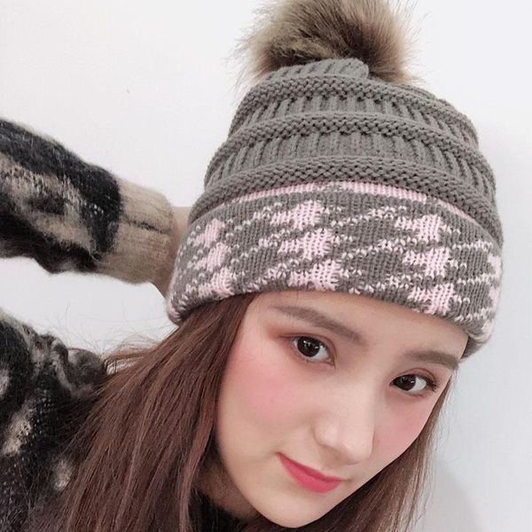 

new selling wool knitted hat women solid color hairball hats winter accessories for women bonnet holiday gift, Blue;gray