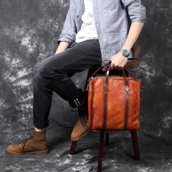 

briefcases simple retro men's genuine leather briefcase first layer cowhide business handbag shoulder messenger bag1