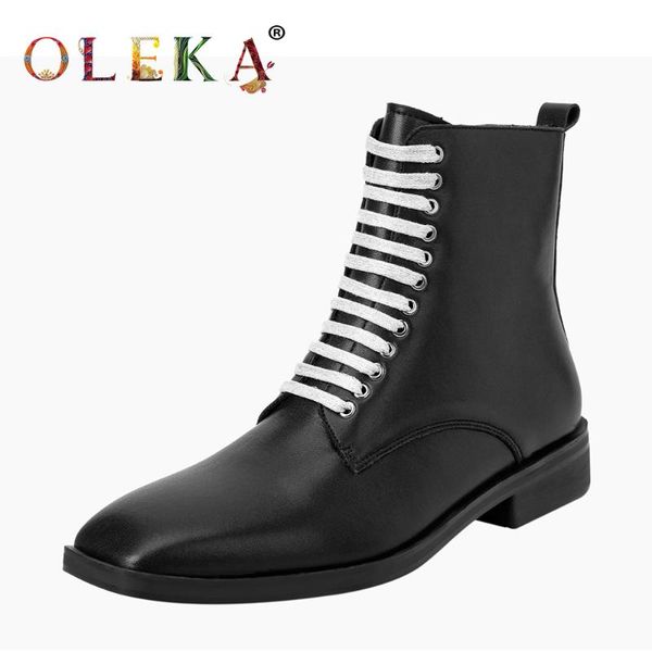 

boots oleka mid-calf winter women square heel rome toe ladies mature style motorcycle as918, Black