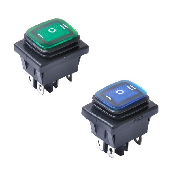 

2 pieces blue green 6 pin on-off-on car boat lighted rocker toggle switch