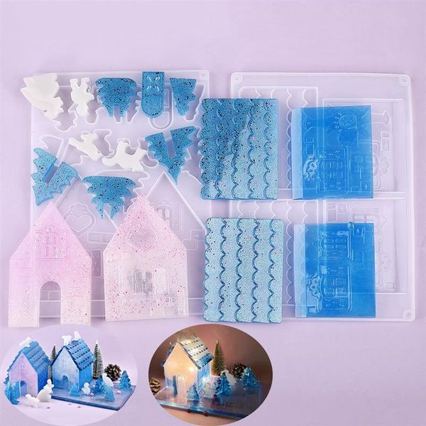 

2pcs набор смолы плесень christmas house кастинг силиконовые формы для эпоксидных ув craft diy изготовление ювелирных изделий инструменты wm, Black