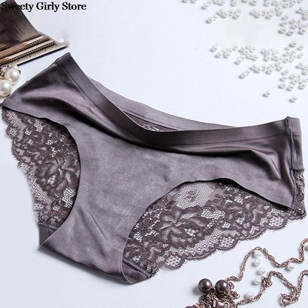 

women's panties smooth satin underpants for women comfortable lace patchwork briefs fashion underwear seamless soft silk panties1, Black;pink