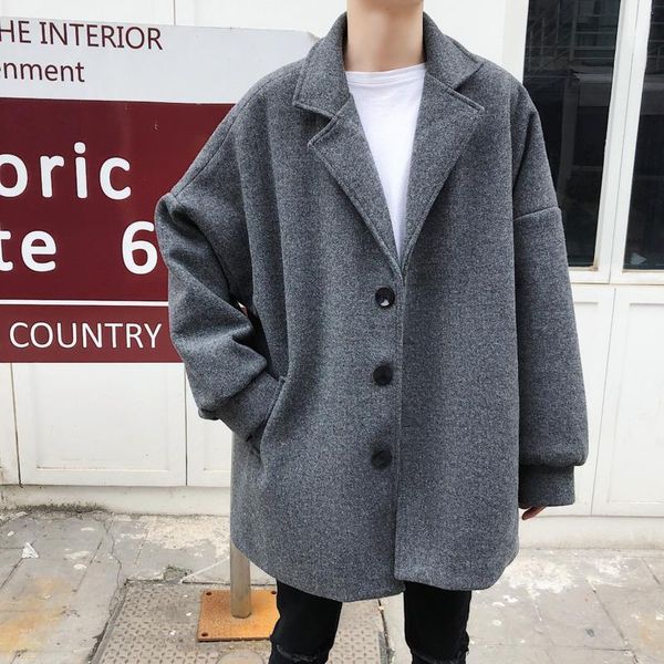 

winter thick short short woolen coat men's fashion solid color casual woolen jacket men street loose coat male overcoat1, Black