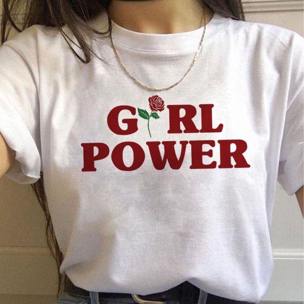 

feminist women power flower women t shirt harajuku ullzang 90s vintage graphic printed short sleeve korea style tees female, White