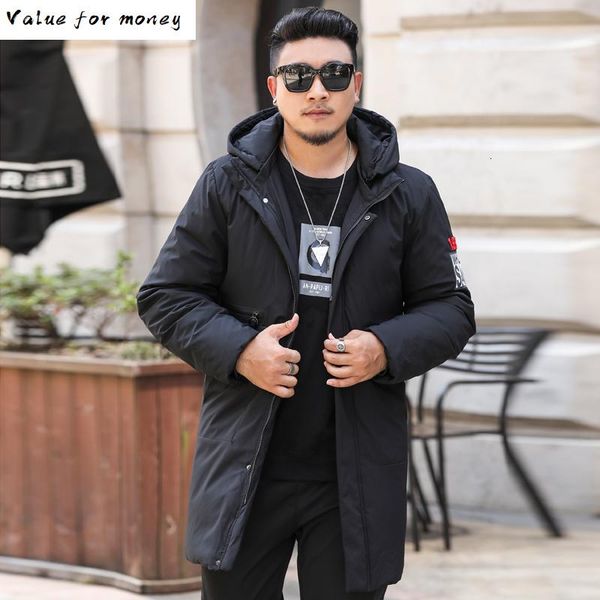 

size plus 8xl mens hooded long duck down padded jackets man thick winter dow n coats male fashion overcoat keep warm outerwear, Black
