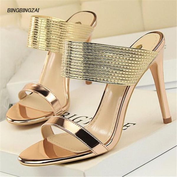 

bbzai new pattern shoes woman model walking show superior quality internet celebrity women sandals 10cm thin heels 3-8 9, Black