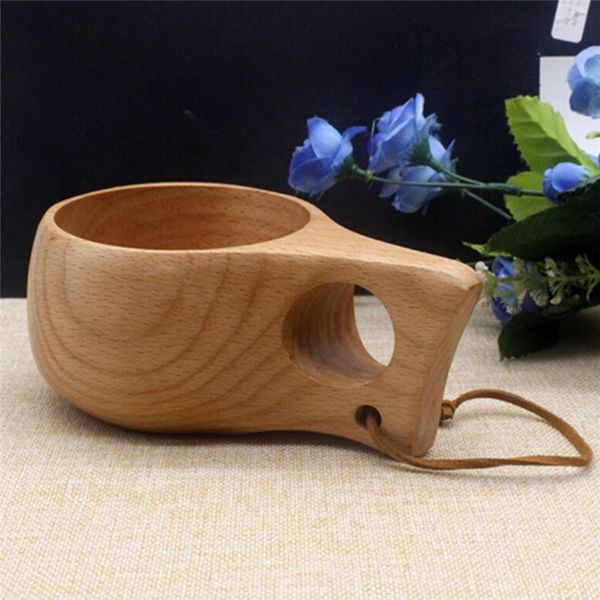 

new handmade beech wooden nordic style traditional outdoor wood wine elephant single double hole coffee tea cups q0109