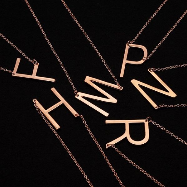 

fashion women initial personalized letter a-z sideways necklace gold silver plated stainless steel necklace pendant for