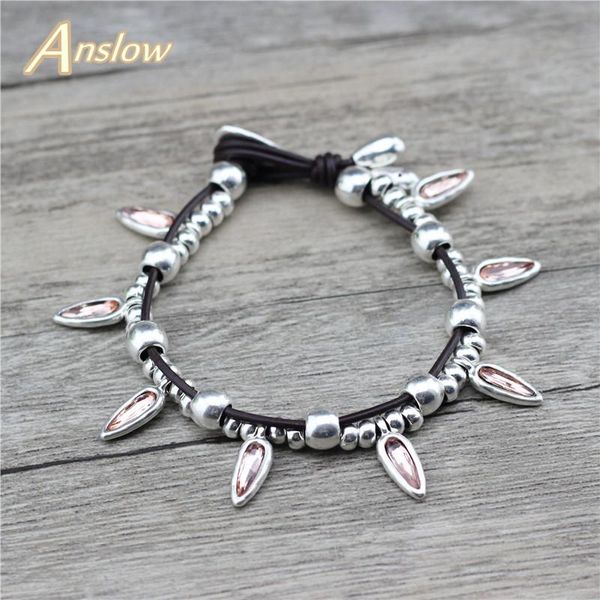 

charm bracelets anslow fashion jewelry genuine leather cooffee beans crystal women charms bracelet handmade diy christmas gift low0804lb, Golden;silver