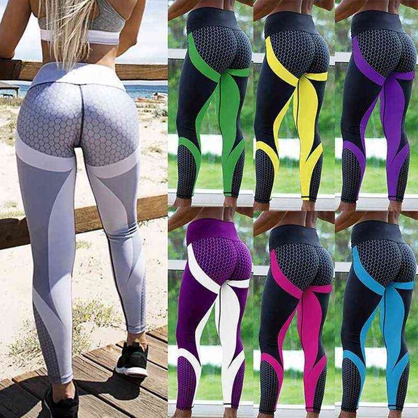 Hot 2021 Pantaloni da Yoga stampati da donna Push Up Professionale da corsa Fitness Gym Leggings sportivi Pantaloni stretti Leggins a matita H1221