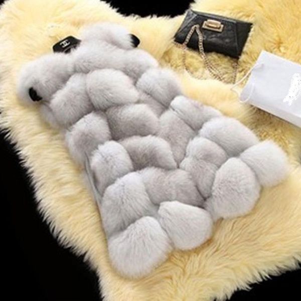 

sell luxury high imitation women faux fur vest long coat winter woman warm thick splice jackets female waistcoat outwear, Black