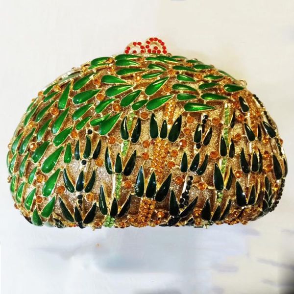 

xiyuan gold metal green bamboo pattern evening bag women rhinestone crystal purse fashion ladies mini party prom handbags