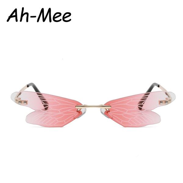 

fashion rimless dragonfly wing sunglasses women vintage gradient pink lens eyewear men cat eye sun glasses shades gafas de sol, White;black