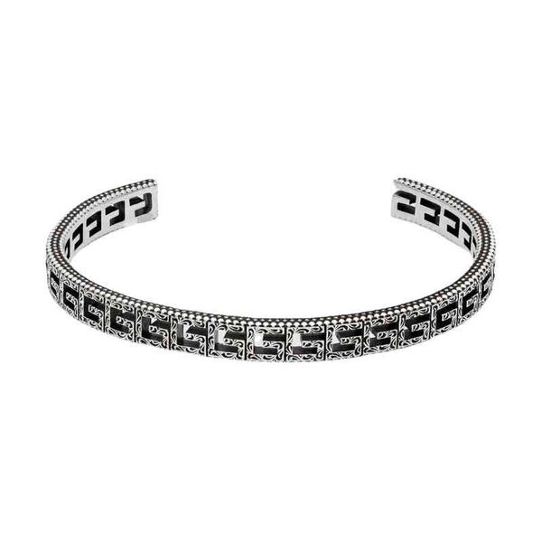 

designer women bracelet 925 silver square alphabet bracelet with hollow out carving pattern, Black
