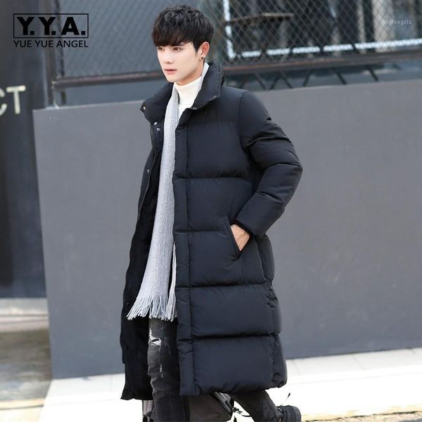 

winter korean slim fit mens long parka coats big boy thicken down jacket stand collar windbreaker warm overcoat large size m-4xl1, Black