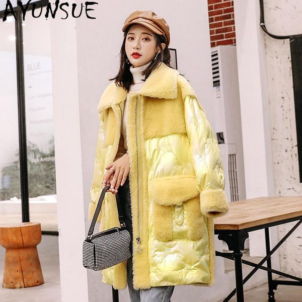 

ayunsue winter sheep shearing coat women's fur coats woman parkas long korean clothes outwear manteau femme hiver, Black