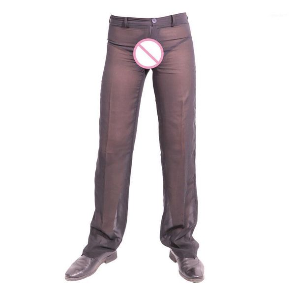 

men's pants men summer sheer loose see through loose-fitting smooth breathable casual gay wear plus size f361, Black