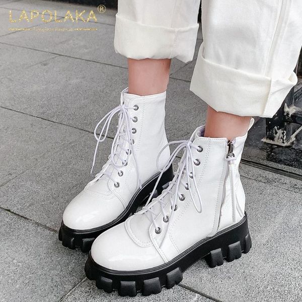 

boots lapolaka fashion plus size 46 autumn woman shoes zip up comfortable platform ankle female, Black