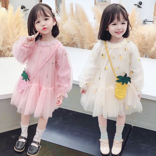 

2020 new girls princess dress spring and autumn pineapple yarn skirt fruit princess foreign style girlsdress korean spring and autumn girls, Black;gray